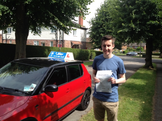 Passed on 10th July 2014 at Colwick Driving Test Centre with the help of his driving instructor Mark Hazelden