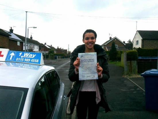 Passed on 6th February 2013 at Colwick Driving Test Centre with the help of her Driving Instructor Alex Sleigh