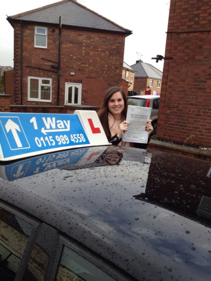 Passed on 23rd January 2014 at Colwick Driving Test Centre with the help of her Driving Instructor Paul Fleming