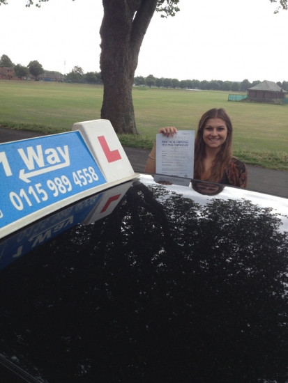 Passed on 22nd August 2014 at Colwick Driving Test Centre with the help of her driving instructor Paul Fleming
