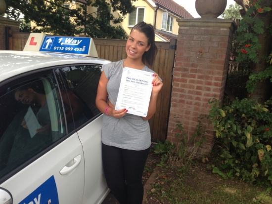 Passed on 20th August 2013 at Colwick Driving Test Centre with the help of her Driving Instructor Joanne Haines