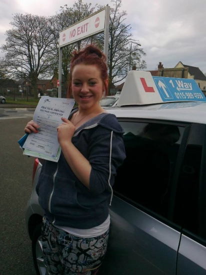 Passed on 24th April 2013 at Watnall Driving Test Centre with the help of her Driving Instructor Alex Sleigh