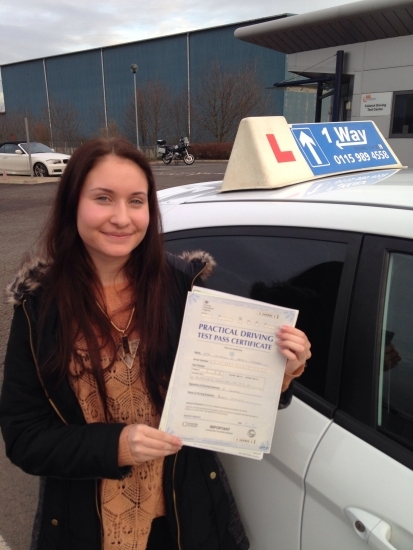 Passed on 10th January 2014 at Colwick Driving Test Centre with the help of her Driving Instructor Martin Powell