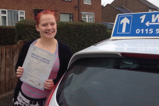 Passed on 3rd January 2014 at Colwick Driving Test Centre with the help of her Driving Instructor Alex Sleigh