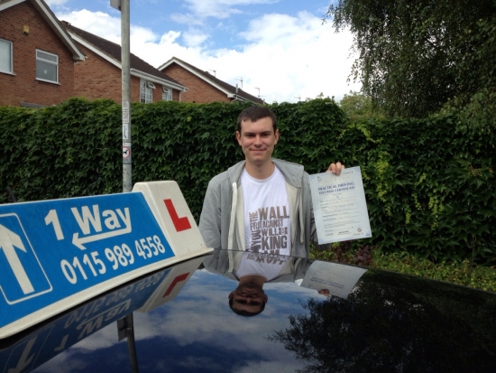 Passed on 30th July 2013 at Colwick Driving Test Centre with the help of his Driving Instructor Paul Fleming
