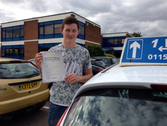 Passed on 18th September 2013 at Colwick Driving Test Centre with the help of his Driving Instructor Cat Sambell
