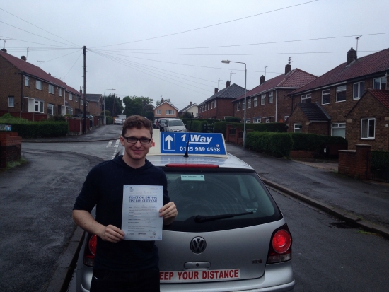 Passed on 29th May 2014 at Colwick Driving Test Centre with the help of his driving instructor Russell Nicholson