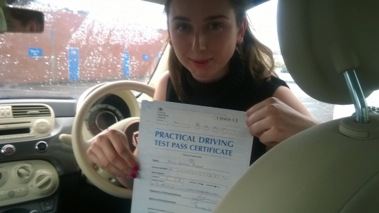 Passed on 12th August 2014 at Loughborough Driving Test Centre with the help of her driving instructor Graham Bell