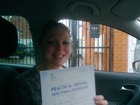 Passed on 23rd December 2013 at Beeston Driving Test Centre with the help of her Driving Instructor Alex Sleigh