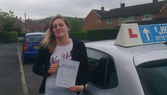 Passed on 17th April 2014 at Colwick Driving Test Centre with the help of her Driving Instructor Alex Sleigh