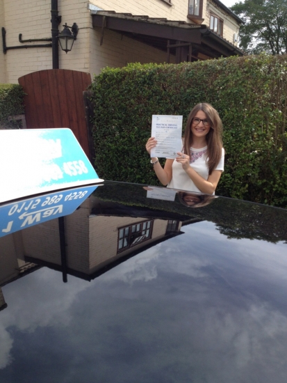 Passed on 27th August 2014 at Colwick Driving Test Centre with the help of her driving instructor Paul Fleming