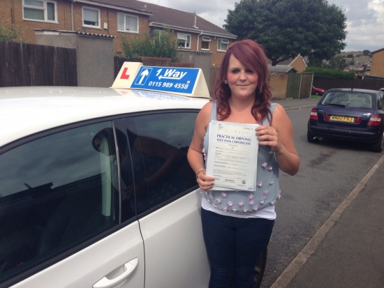 Passed on 13th August 2013 at Colwick Driving Test Centre with the help of her Driving Instructor Joanne Haines