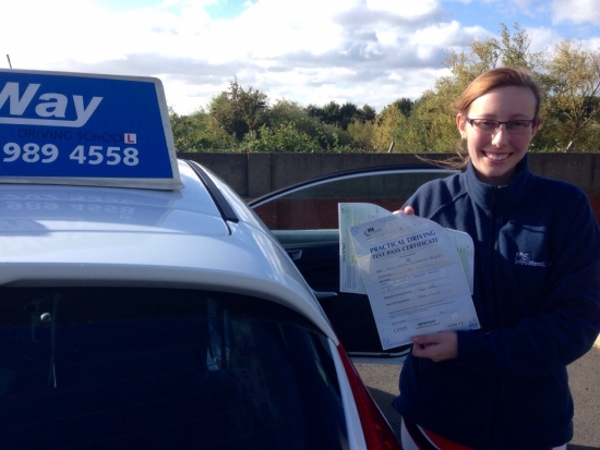 Passed on 10th October 2013 at Colwick Driving Test Centre with the help of her Driving Instructor Cat Sambell