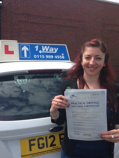 Passed on 24th June 2013 at Colwick Driving Test Centre with the help of her Driving Instructor Cat Sambell