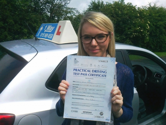 Passed on 14th June 2014 at Colwick Driving Test Centre with the help of her driving instructor Alex Sleigh