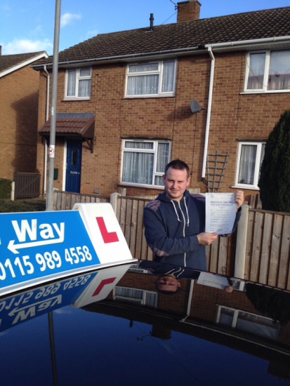 Passed on 11th January 2014 at Colwick Driving Test Centre with the help of his Driving Instructor Paul Fleming