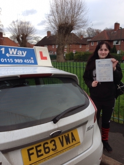 Passed on 29th November 2013 at Beeston Driving Test Centre with the help of her Driving Instructor Cat Sambell