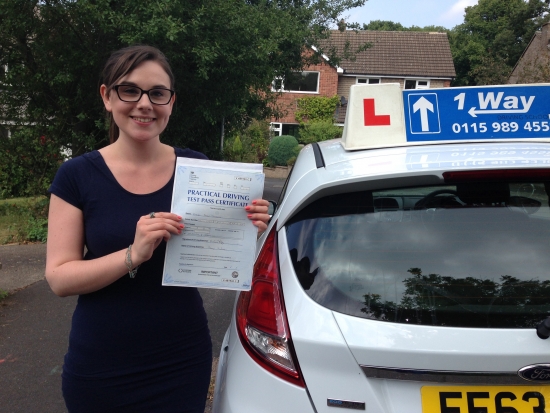 Passed on 30th July 2014 at Colwick Driving Test Centre with the help of her driving instructor Cat Sambell