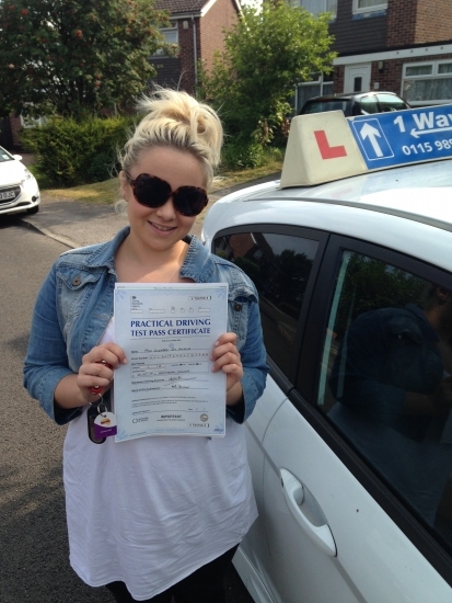 Passed on 31st July 2014 at Colwick Driving Test Centre with the help of her driving instructor Martin Powell