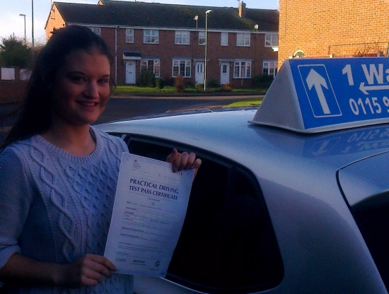 Passed on 3rd January 2014 at Colwick Driving Test Centre with the help of her Driving Instructor Alex Sleigh