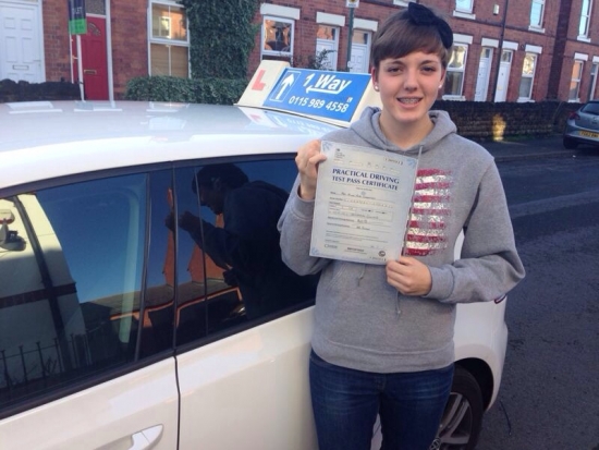 Passed on 7th November 2013 at Colwick Driving Test Centre with the help of her Driving Instructor Joanne Haines