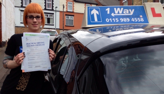 Passed on 3rd June 2014 at Colwick Driving Test Centre with the help of her driving instructor Cat Sambell
