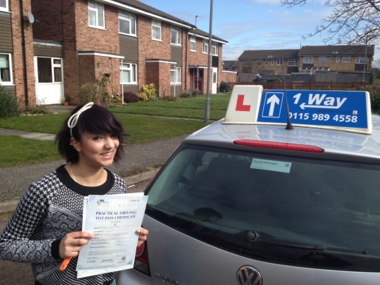 Passed on 12th March 2013 at Colwick Driving Test Centre with the help of her Driving Instructor Mark Hazelden