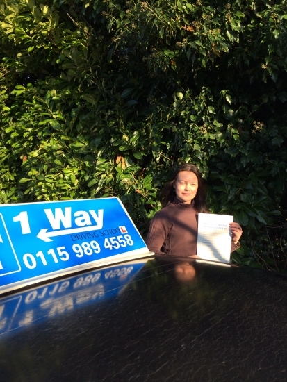 Passed on 20th January 2014 at Colwick Driving Test Centre with the help of her Driving Instructor Andrew Wakefield