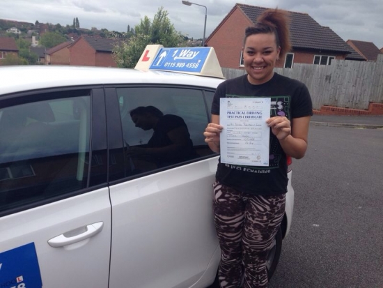 Passed on 7th May 2014 at Colwick Driving Test Centre with the help of her driving instructor Joanne Haines