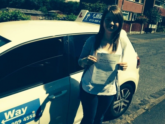 Passed on 10th July 2014 at Colwick Driving Test Centre with the help of her driving instructor Joanne Haines