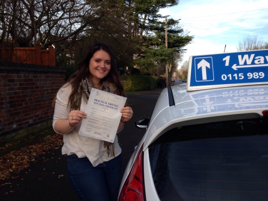 Passed on 9th December 2013 at Colwick Driving Test Centre with the help of her Driving Instructor Cat Sambell