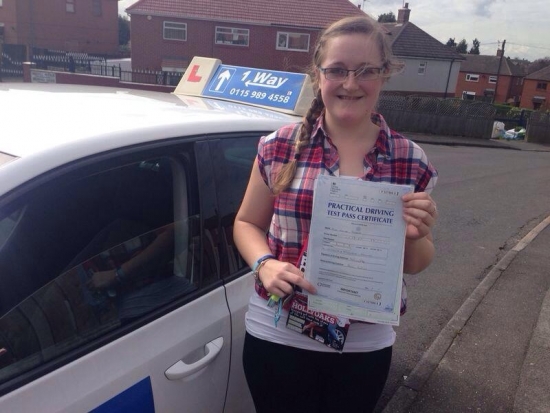Passed on 10th April 2014 at Colwick Driving Test Centre with the help of her Driving Instructor Joanne Haines