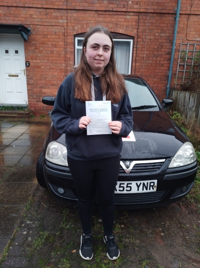 Well done Jess. Passed your driving test first time today, in quite bad weather.<br />
Take care out and about in your Corsa.. Drive Safe!