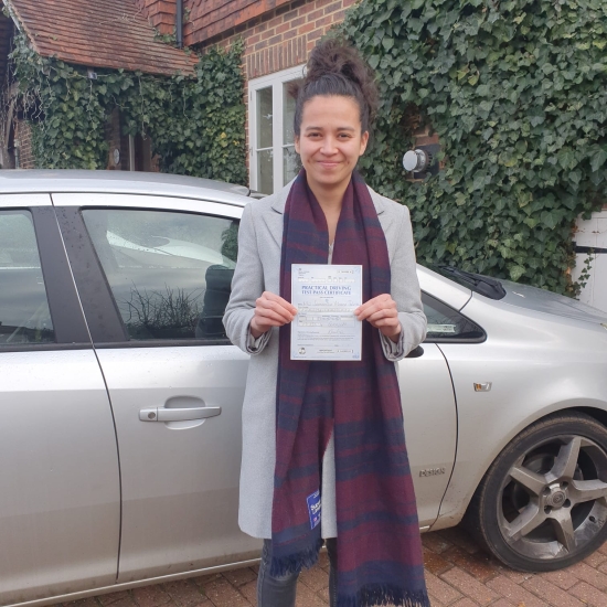 10 December 2021 - Samantha passed in Sevenoaks at the first attempt. Well done Sam, that was a really good result.
