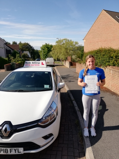 Many congratulations to a delighted Rachel Anderson of Winscombe who passed her driving test 1st time at Weston-super-Mare on 8th August 2019