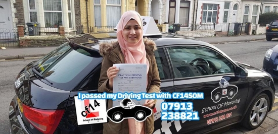 Many Congratulations Bushra, PASSING first time in Cardiff today. I guess travelling back and fore from Newport to Cardiff take your lessons was worth it! Lovely meeting you and your family - enjoy your licence, great drive! x 😊<br />
<br />
I have attached your photo to share with friends & family, and would really appreciate if you could find time to complete a ‘Review’ for us using the followi