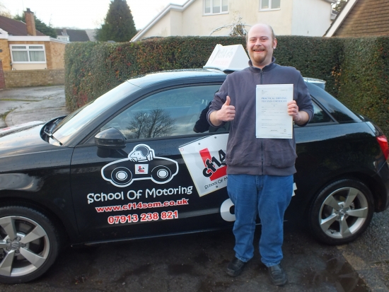 BRILLIANT, Well done William - great drive today - hope you manage to ´borrow´ your mums car ocassionally. Drive Safely & Many Congratulations from all of us at cf14 School of Motoring!