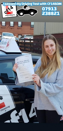 *** Many Congratulations Emily, From All Of Us At cf14 School Of Motoring ***<br />
<br />
Fabulous FIRST time PASS today in Cardiff, Great Student - Well Deserved, Enjoy Your Lovely Pink Licence When It Arrives x