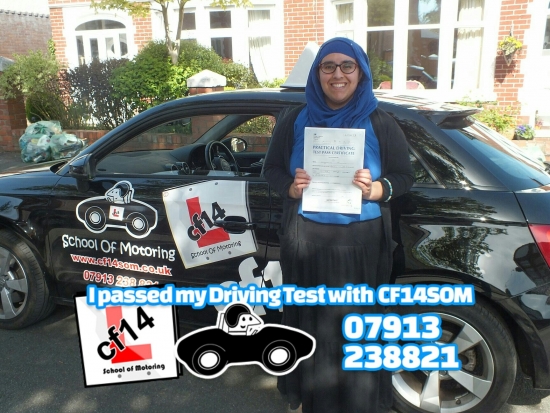 FABULOUS, Well done Ayesha. Great drive and a richly deserved PASS today. Enjoy car hunting and hope to see you soon on pass plus! Take Care Barry x
