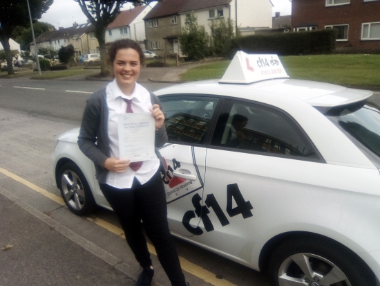 OMG! This confident young woman turned to jelly just before my eyes just before the test, but somehow - you picked yourself up and had a FANTASTIC drive with just 2 minors and on your first attempt! Magnificent, well done, richly deserved, Take Care Barry x