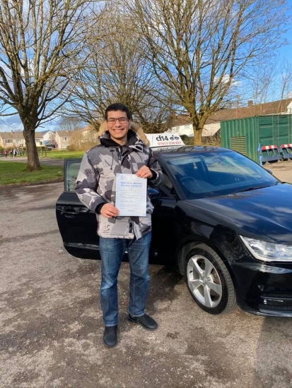 Congratulations Jaafar on your practical driving test pass in Cardiff today with only 3 df - happy car hunting x — Rebekah with Lubos Ocovan and Barry Thomas.