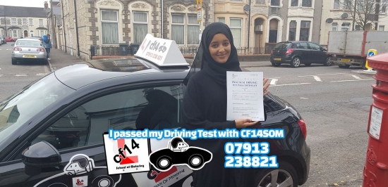 *** Many Congratulations Muna, From All Of Us At cf14 School Of Motoring ***<br />
<br />
I don´t think I have ever seen anybody stare at there PASS certificate for so long, yes you did PASS, and did really well.<br />
<br />
Will miss our chats Muna, Take Care Barry x 😎