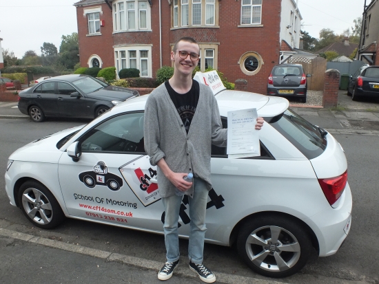 Many Congratulations Rhys, I must say you PASSED first time in just 20hrs, but you were so laid back you took those hours over 14 months, the longest 20hrs I have taught over such a period. You could have nailed this ages ago, but fair play, you took your time and I must admit, a damn good driver. Well Done, Barry
