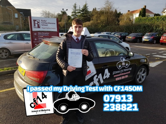 Many Congratulations To Tom, PASSING first time in Cardiff today! Well Done, although you panicked me at the end when you stopped in the car park - a bit too close to the lampost for my liking! Great drive, good luck with your exams and Gap Year if you take it!