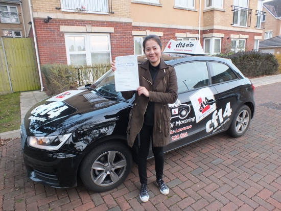 BRILLIANT! What a great result for us both. You Passing FIRST TIME and giving me a 100% Pass Rate for Automatic Students. Lovely lady, hope your husband gets you your own car now. Have a Great New Year, Take Care Barry x