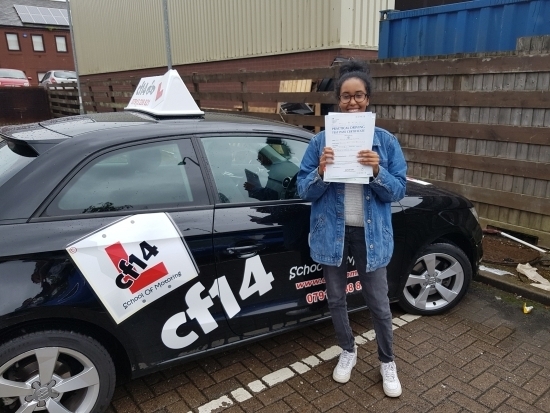 *** Many Congratulations To Jasmine, Passing In Cardiff Today, Fab Drive, And Great Student, Well Done From All Of Us Here At cf14 School Of Motoring ***