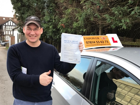 Thank you so much for your help! There is no way I would have passed my test on my first try without your patient guidance and instruction! I will definitley recommend you to any other Americans trying to make the change to London driving!!<br />
<br />
Thank you