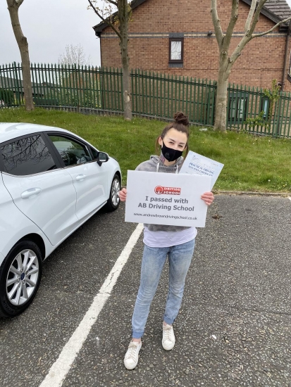 Congratulations to Alice for passing her practical test first time with just 1 fault at Cheetham Hill on the 28th April 2021.  Well done.