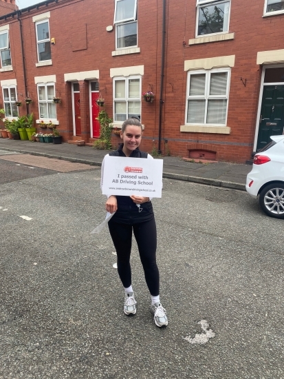 Congratulations to Catherine for passing her practical test first time at Cheetham Hill on 7/7/21.