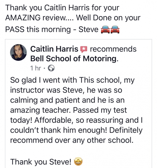 Another GREAT review for instructor STEVE 🚘👍🏻🚘